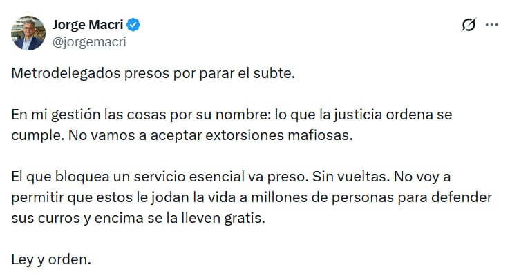 El posteo de Macri