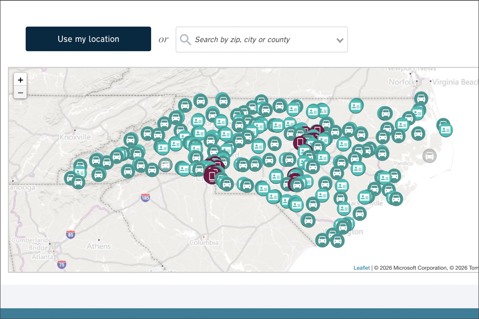El DMV de Carolina del Norte dispone de un mapa interactivo que permite ver las oficinas disponibles y los servicios que ofrece cada una