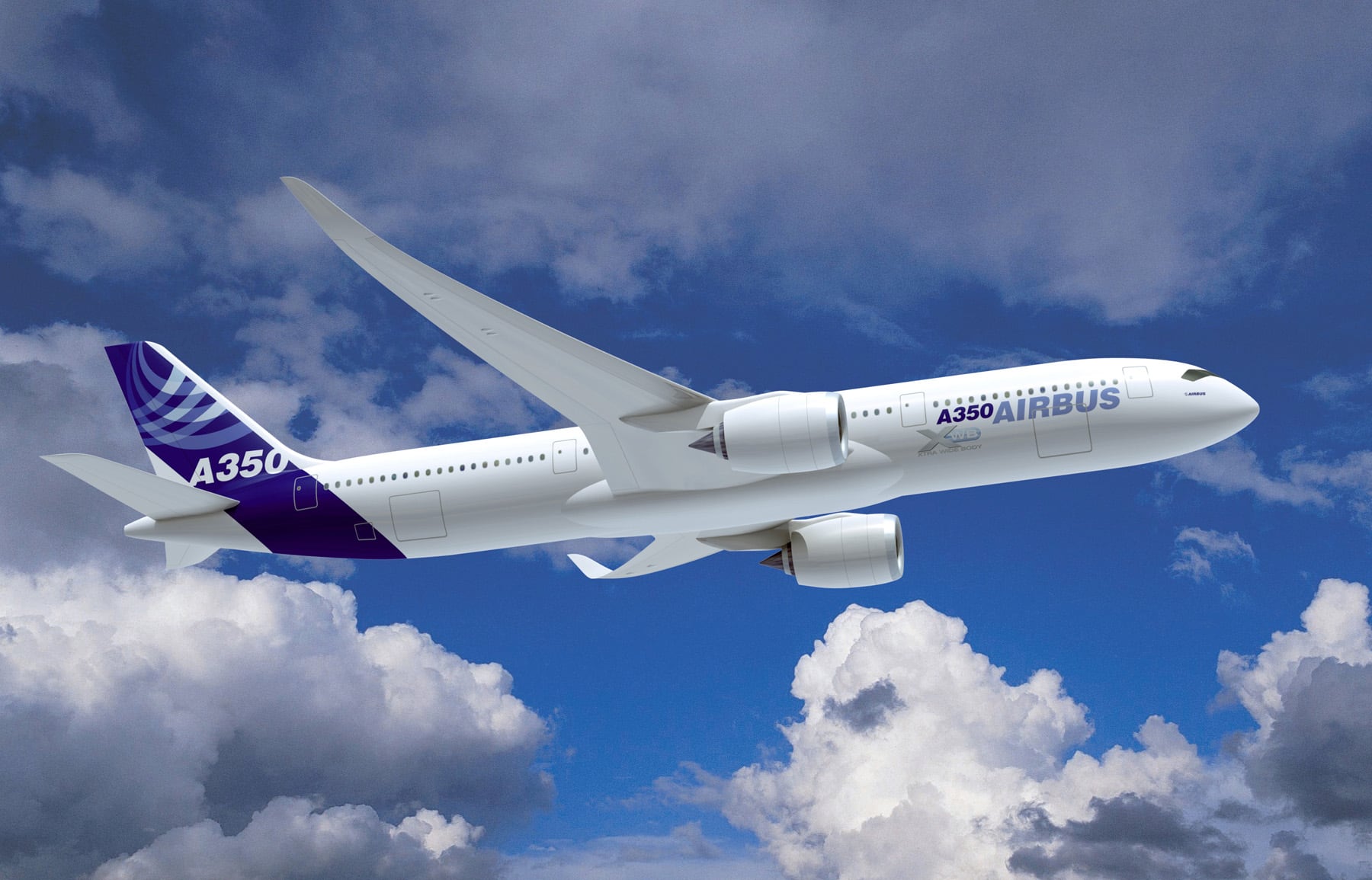 Un A350 con el ploteado de Airbus