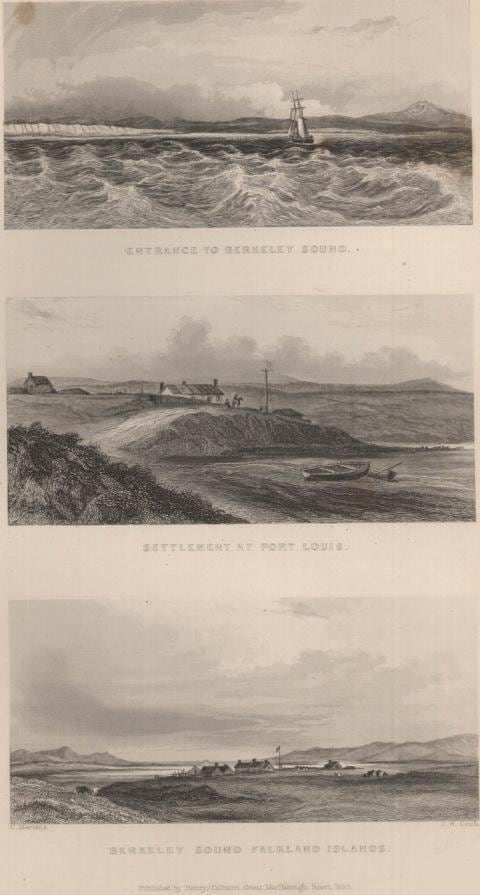 Litografía de Puerto Soledad en 1833, por Conrad Marterns
