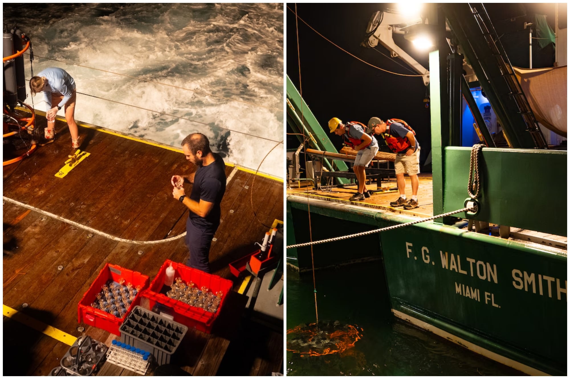 Los científicos toman muestras desde el F.G. Walton Smith para monitorear el flujo de la Corriente de Florida