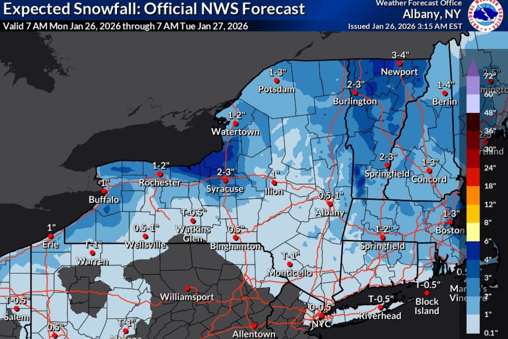 El aviso de las autoridades de Nueva York por nevadas ligeras esta noche