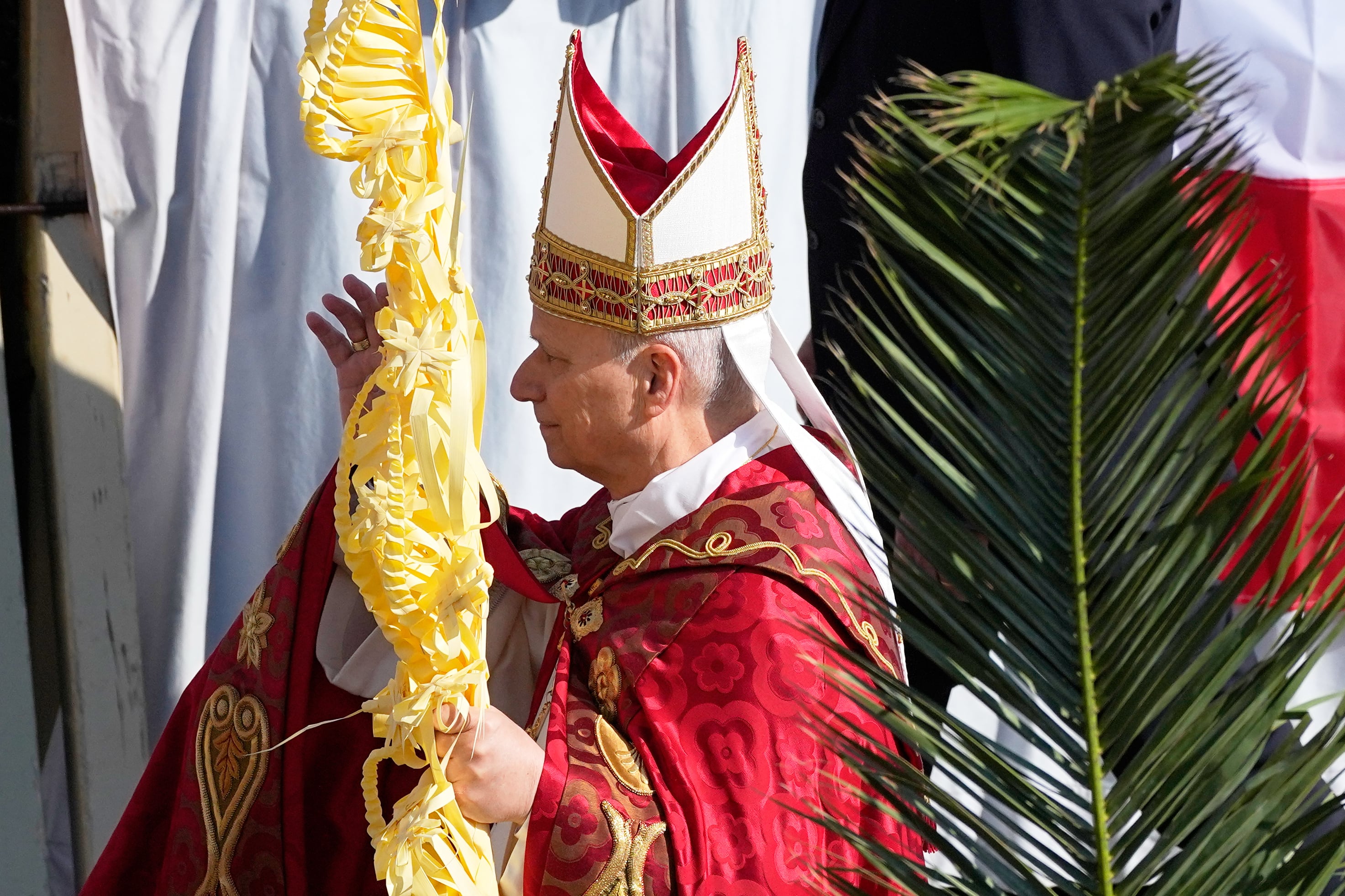 El papa León XIV preside una misa en la plaza de San Pedro del Vaticano durante el feriado católico del Domingo de Ramos, que conmemora la llegada de Jesús a Jerusalén, el 29 de marzo de 2026. (AP Foto/Alessandra Tarantino)
