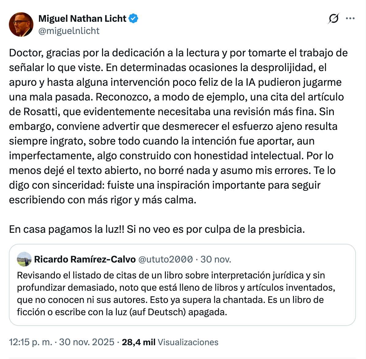 La respuesta de Licht a Ramírez-Calvo