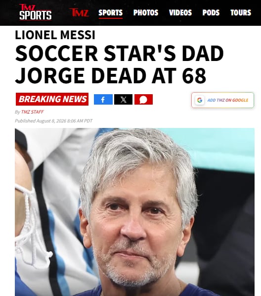 TMZ también reaccionó al fallecimiento del padre de Lionel Messi (Foto: Captura)