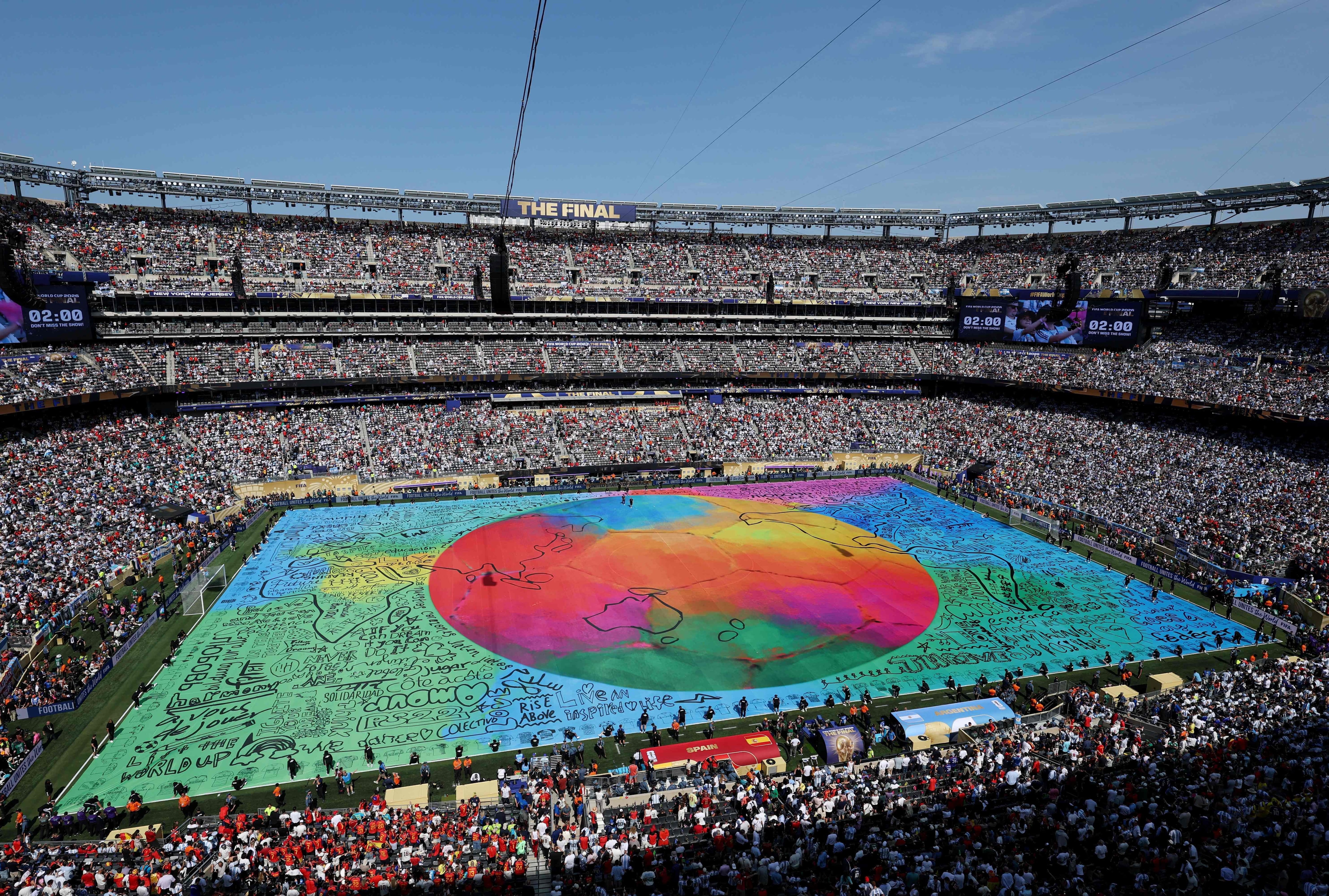 EAST RUTHERFORD, NEW JERSEY - JULY 19: A general view during the Topps Final Halftime Show in the FIFA World Cup 2026 Final match between Spain and Argentina at New York New Jersey Stadium on July 19, 2026 in East Rutherford, New Jersey. Kevin C. Cox/Getty Images/AFP (Photo by Kevin C. Cox / GETTY IMAGES NORTH AMERICA / Getty Images via AFP)