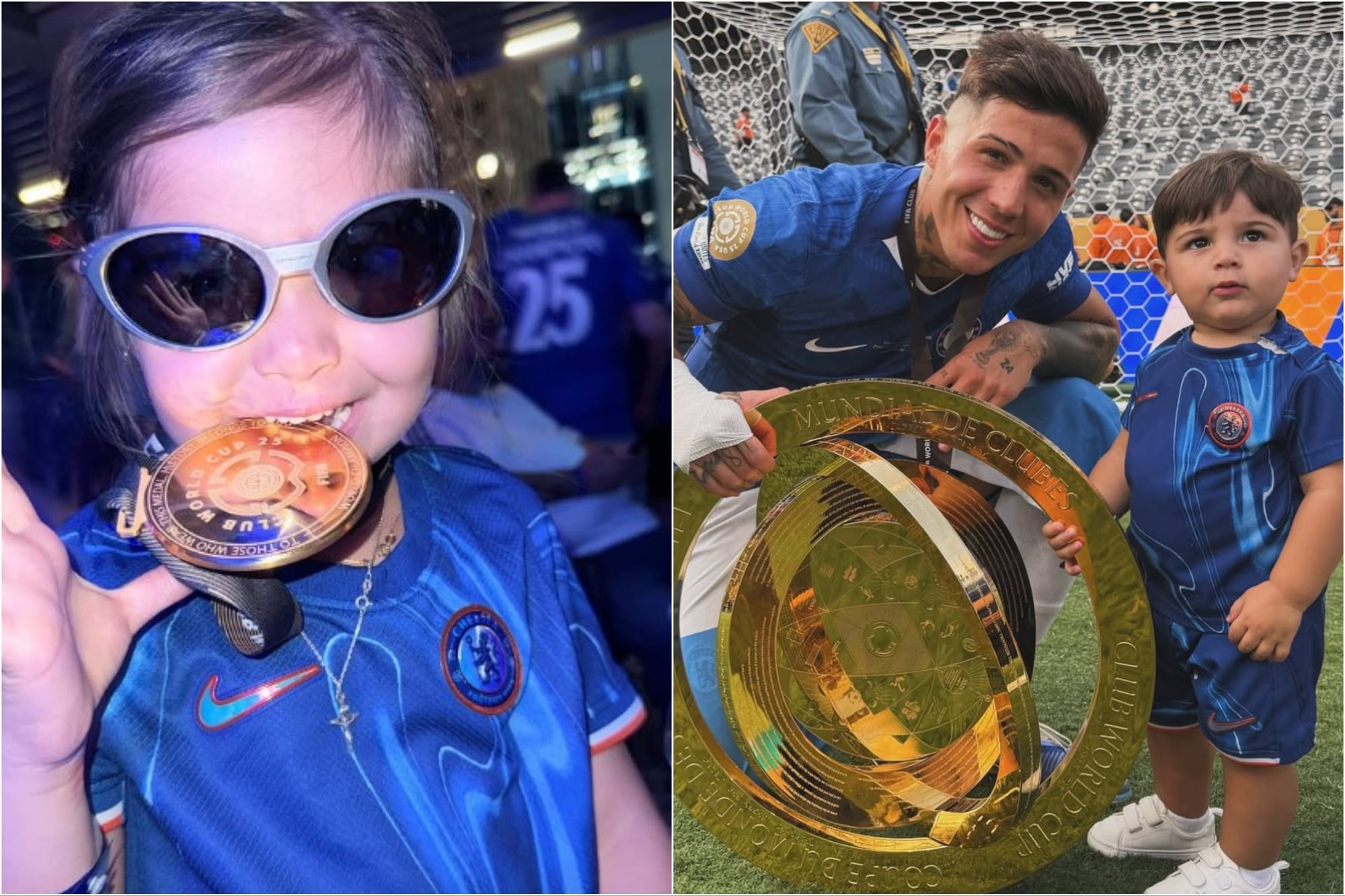Olivia y Benjamín, hijos de Enzo Fernández, participaron activamente de los festejos