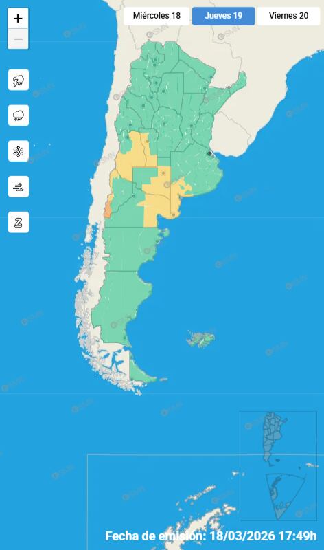 Mapa de alertas para este jueves 19 de marzo