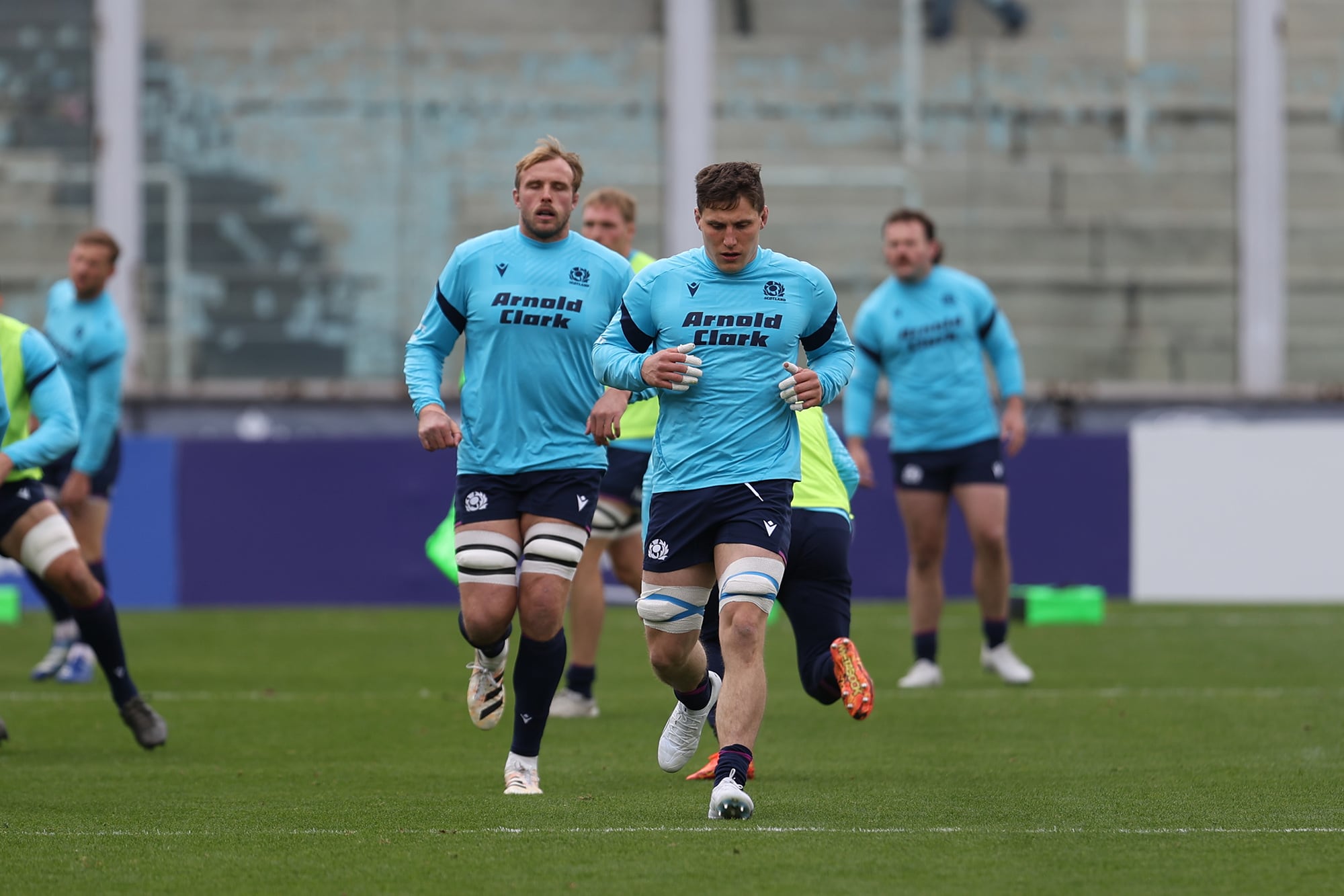 Escocia, en el calentamiento previo al partido con los Pumas en Córdoba