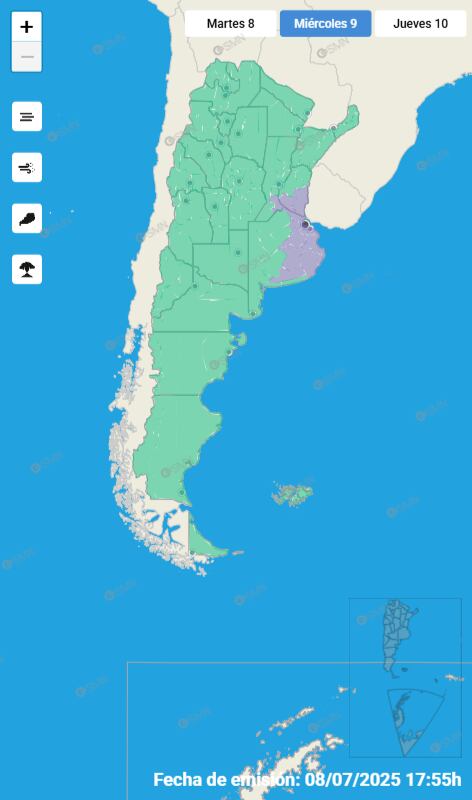 Mapa de advertencias del SMN.