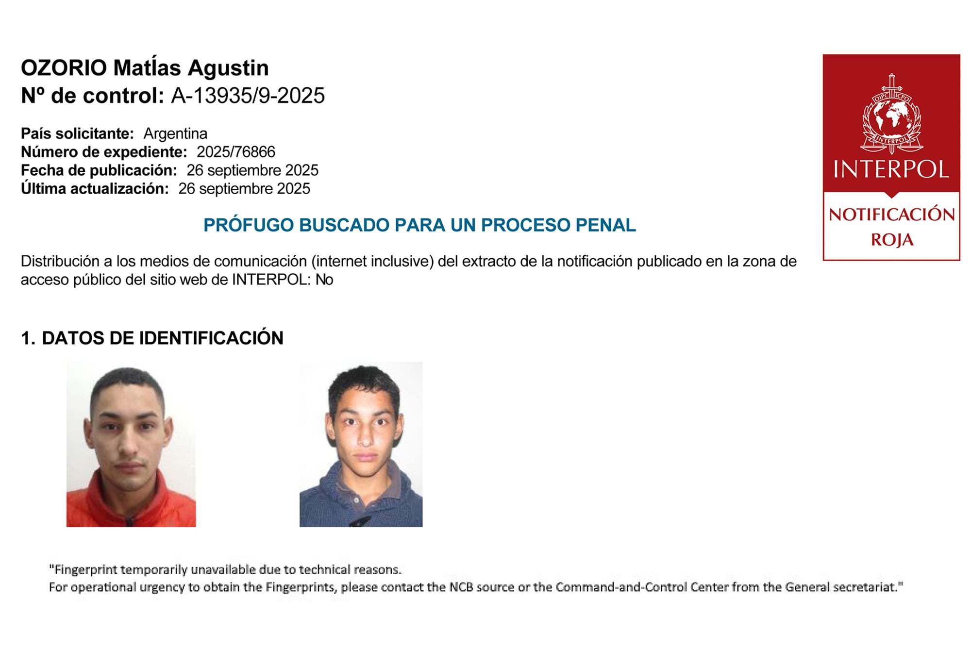 La alerta roja de Interpol contra Ozorio