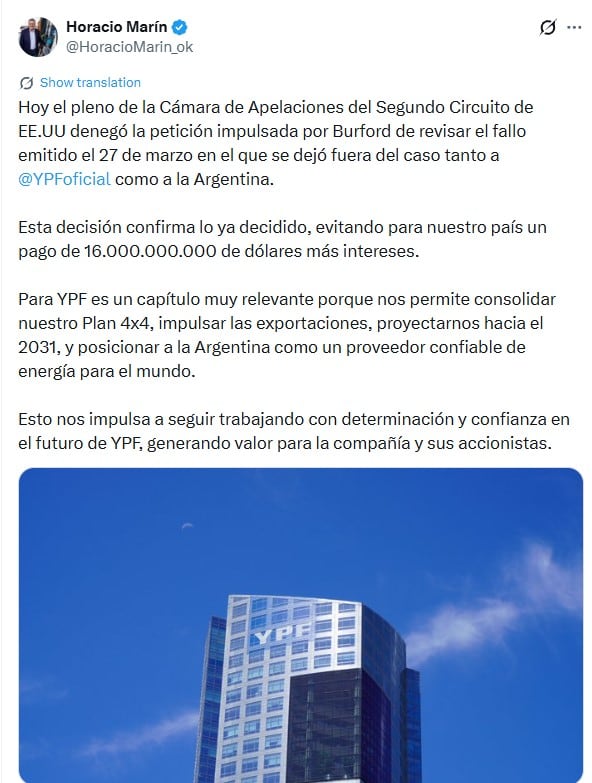 El posteo de Horacio Marín