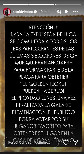 En las historias de Instagram, Santiago del Moro anunció que exjugadores podrán volver a la casa más famosa de la Argentina
