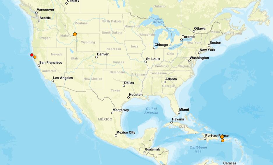 Los temblores ocurridos en EE.UU. durante las últimas horas