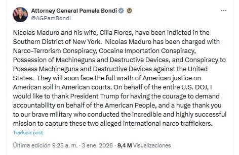 El mensaje de la fiscal general Pamela Bondi