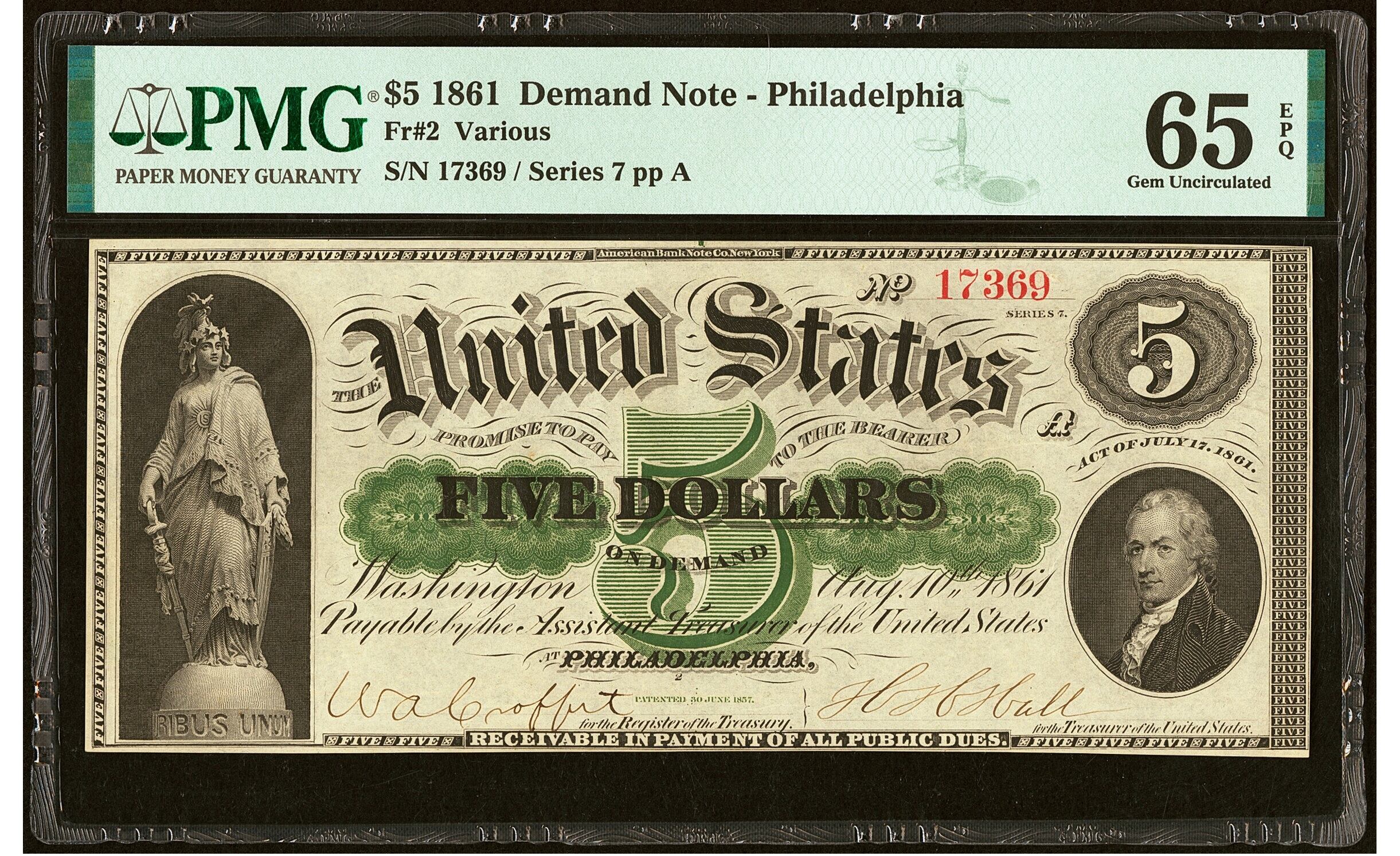 El billete fue calificado como Gem Uncirculated 65 EPQ por PMG debido a su buen estado de conservación