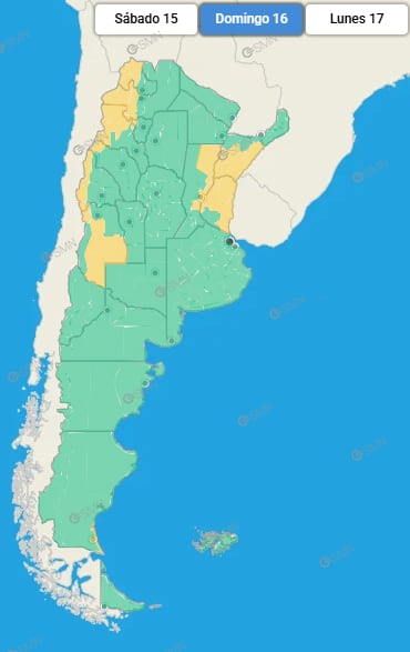 Las provincias afectadas para este domingo