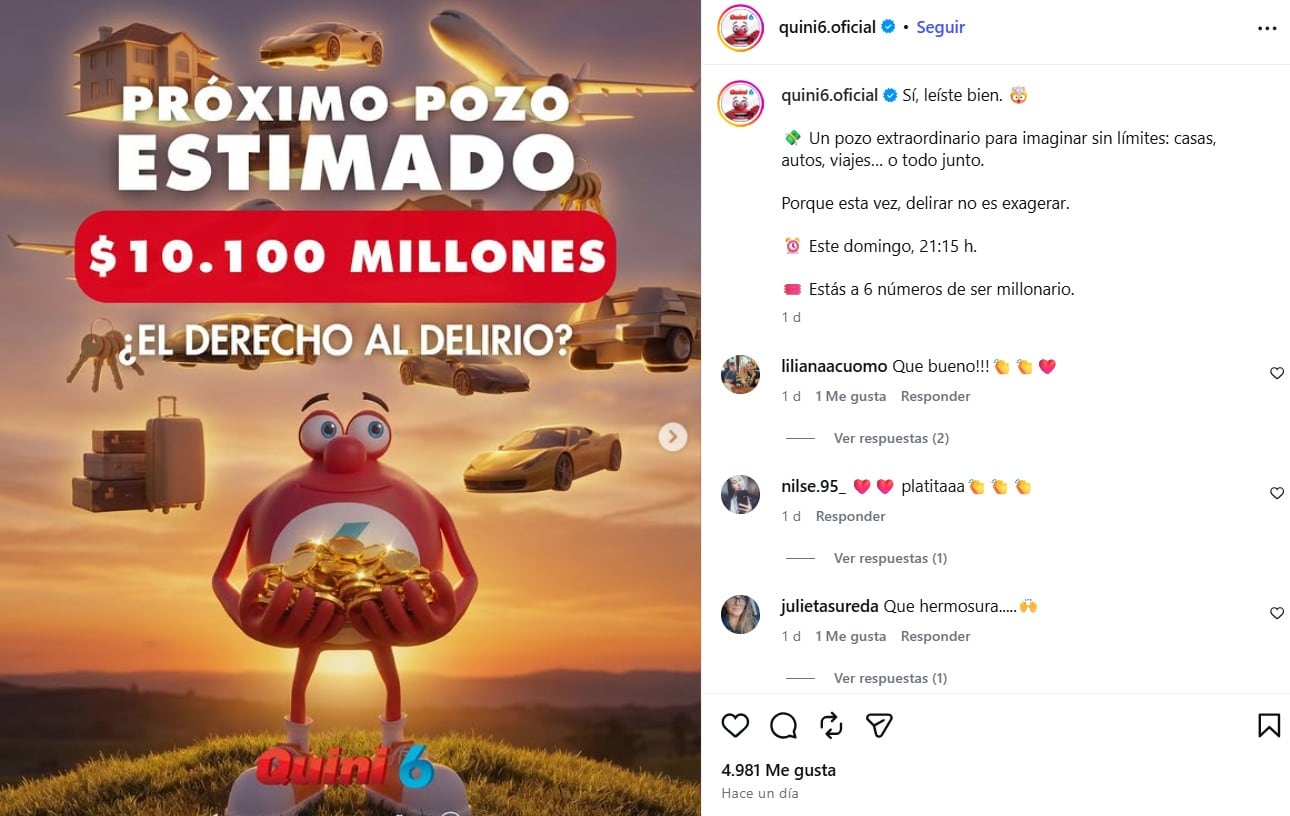 El pozo del Quini 6 para este domingo 26 de julio