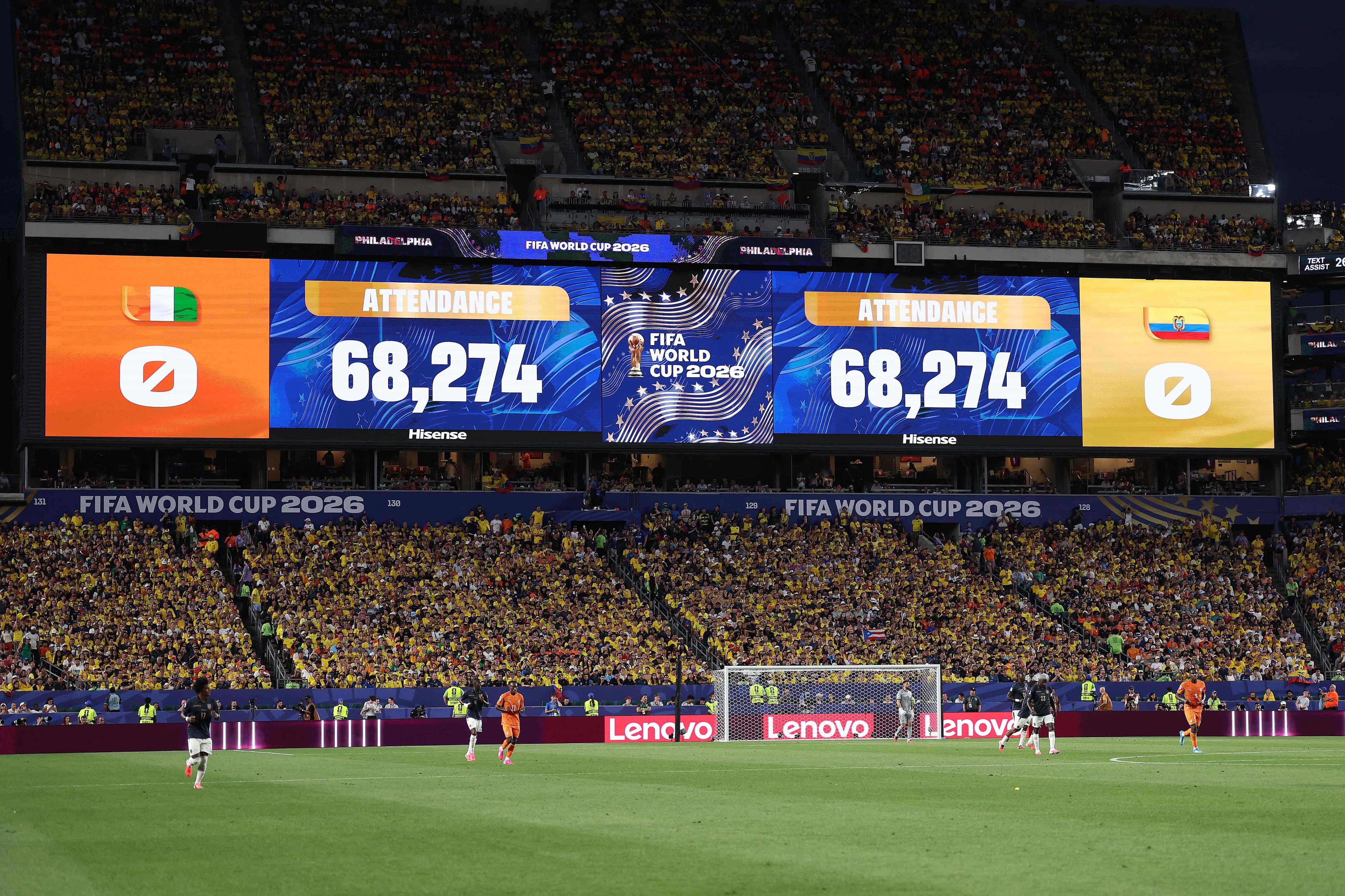 68.274 personas vieron el partido del Grupo E entre Costa de Marfil y Ecuador en Filadelfia, Pensilvania