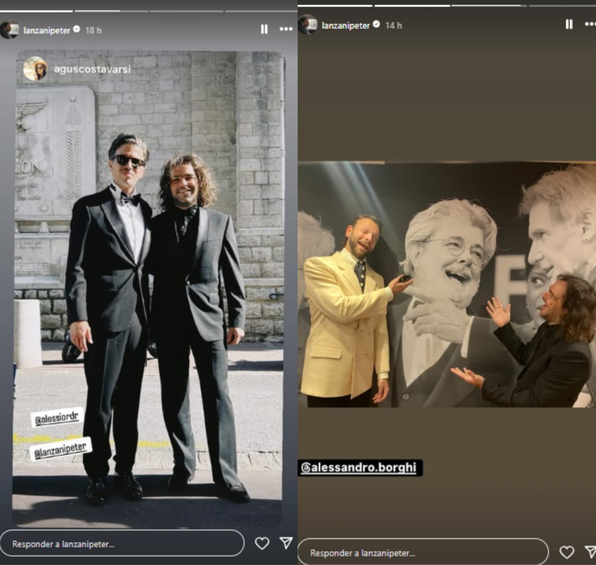 Para su primer día en Cannes, Peter Lanzani usó un look total black de traje y camisa (Foto: Instagram @lanzanipeter)