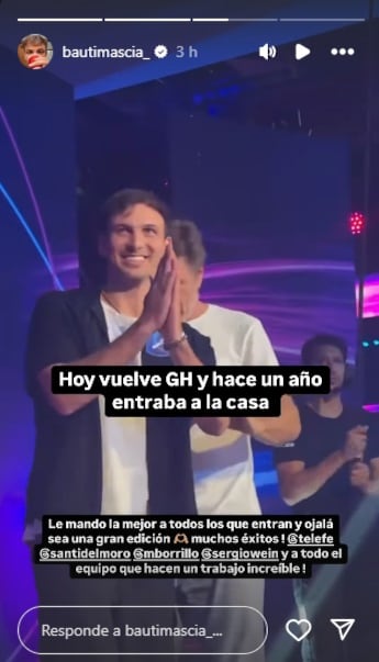 Bautista Mascia compartió un video emotivo y recordó el día que ingresó a GH