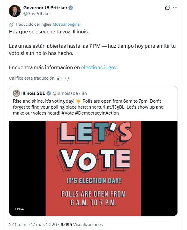J.B. Pritzker, gobernador y candidato a gobernador en las elecciones de Illinois, hizo un llamado al voto