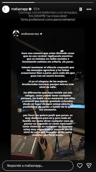 El mensaje de Mati Napp en defensa de Mernes (Foto: Instagram @matinapp)