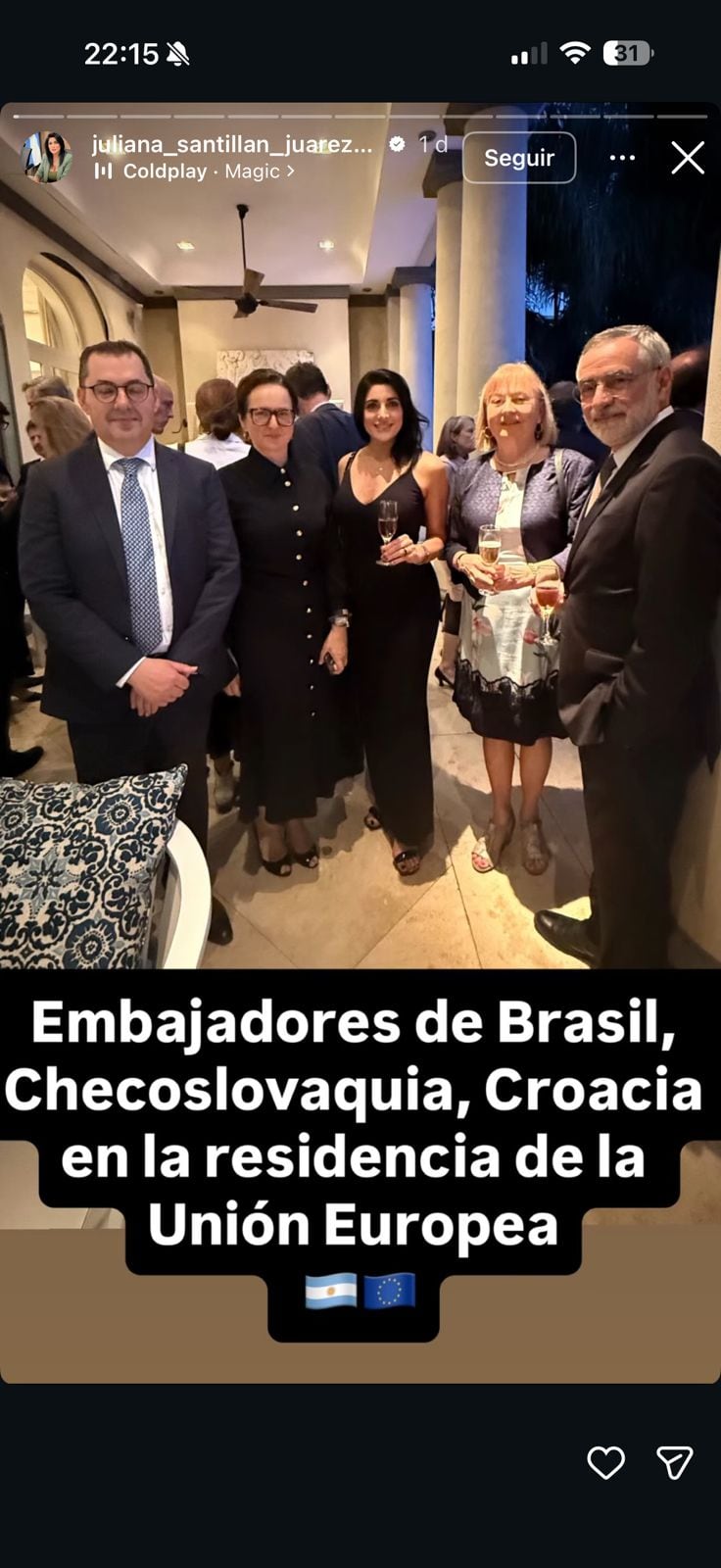 La diputada libertaria Juliana Santillán dijo que se reunió con el embajador de Checoslovaquia, país que se disolvió en 1992 6 El mensaje de Juliana Santillán en sus historias de Instagram