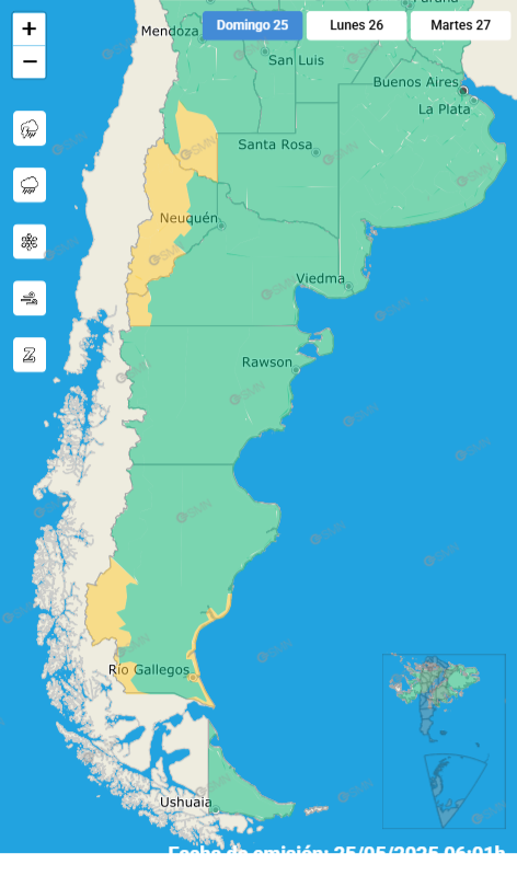 El mapa de las alertas para este domingo.