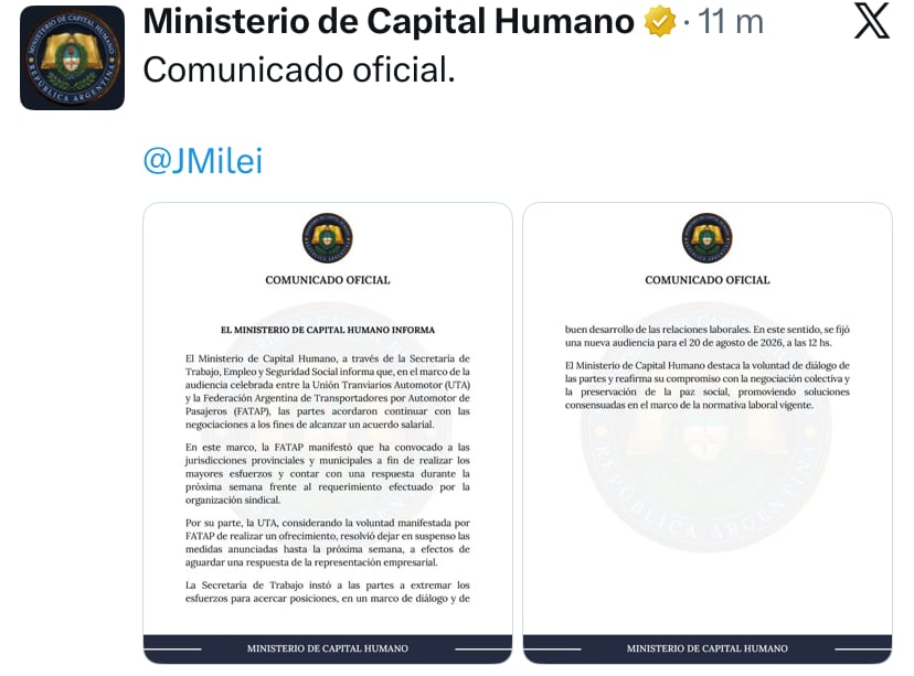 El comunicado de Capital Humano