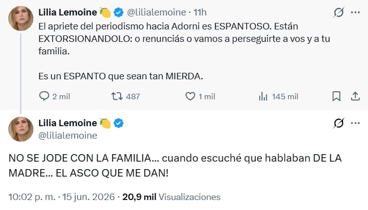 El posteo de Lilia Lemoine