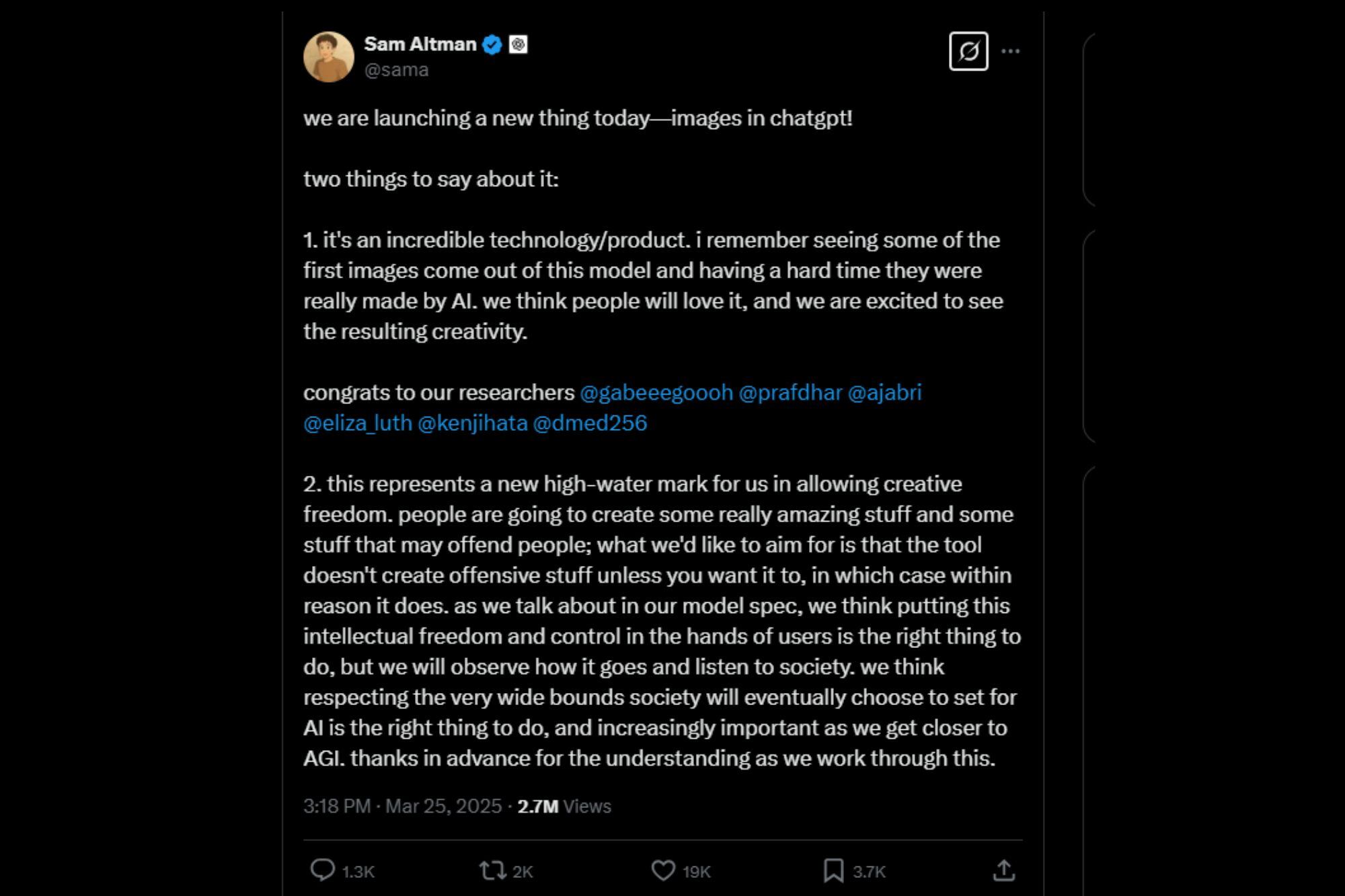 El posteo del CEO de OpenAI