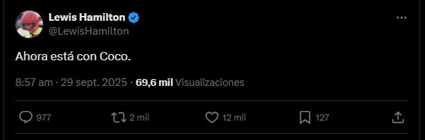 Hamilton recordó a Coco, su anterior perro, quien también falleció