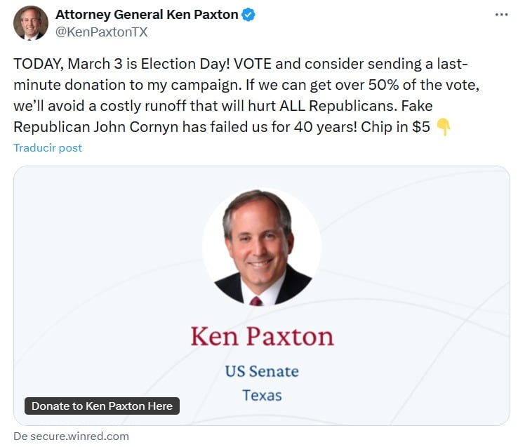La publicación de Ken Paxton