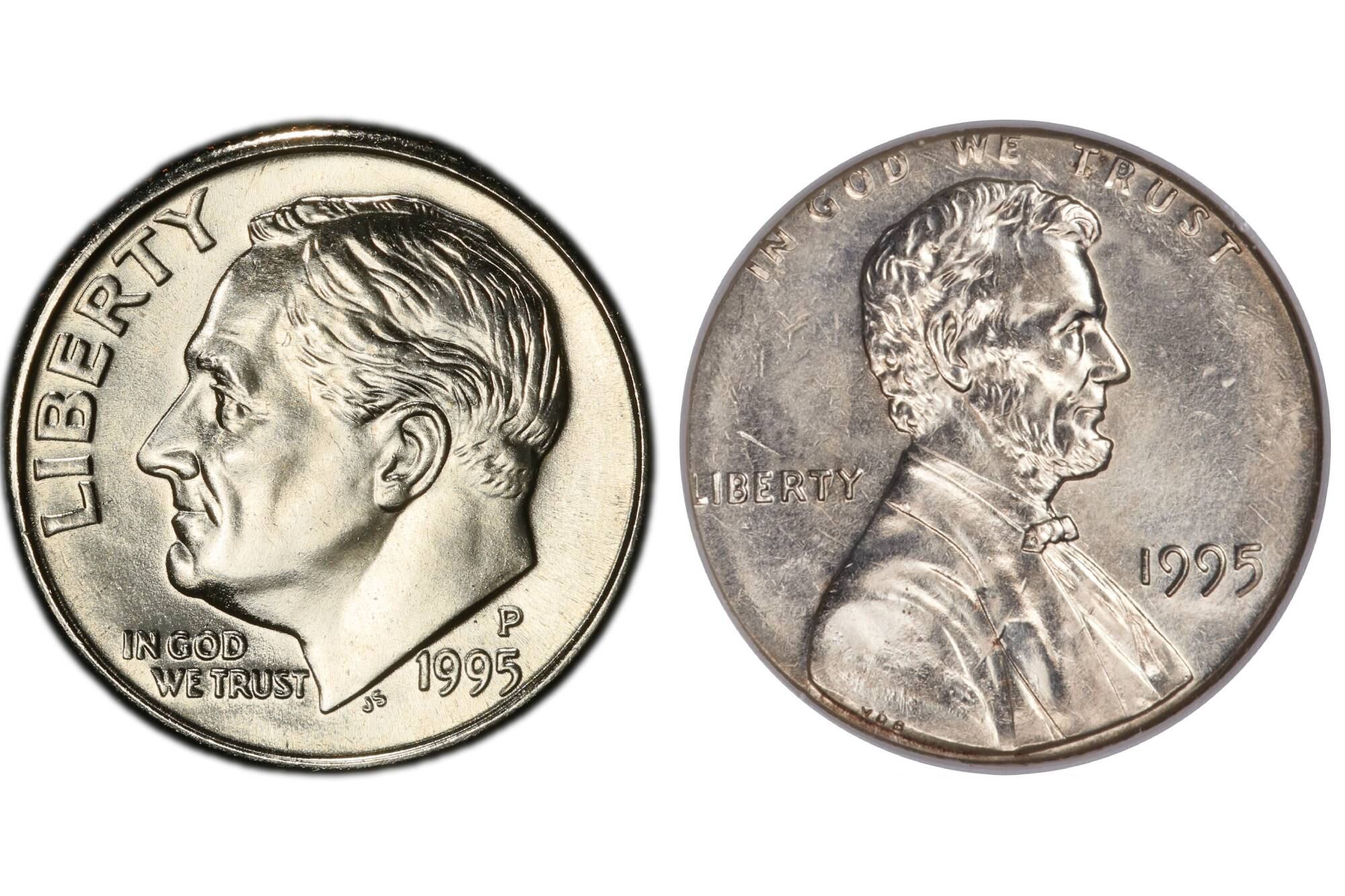 La moneda de diez centavos debería tener el busto del expresidente Franklin D. Roosevelt; sin embargo, debido al error mula quien aparece es Abraham Lincoln