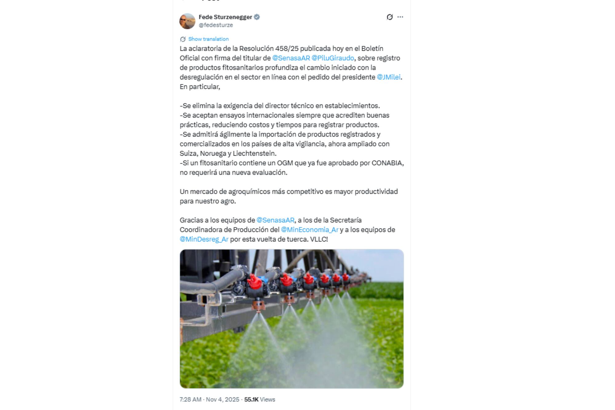 El ministro de Desregulación, Federico Sturzenegger salió a defender la medida