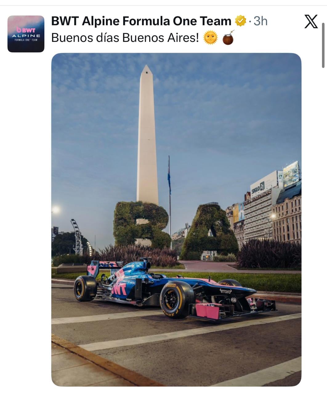 El posteo de Alpine por la presentación del auto que manejará Franco Colapinto en la exhibición en Buenos Aires