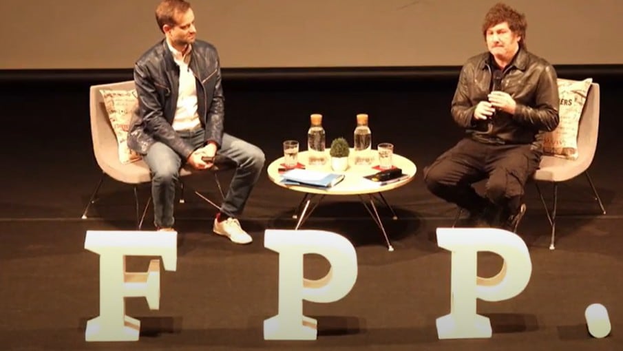 Axel Kaiser y Milei, en una conferencia en Mendoza en la campaña electoral