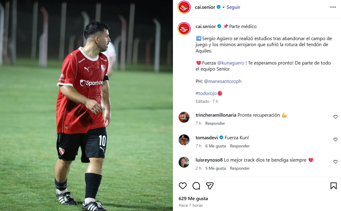 El Kun Agüero sufrió una grave lesión y deberá ser operado 5 El comunicado oficial de Independiente Senior