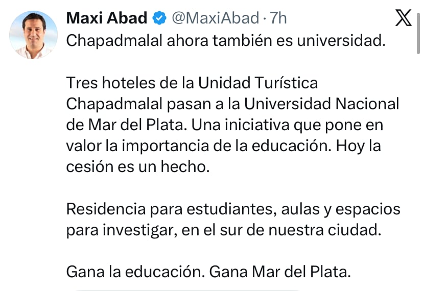 El senador radical Abad también destacó la medida