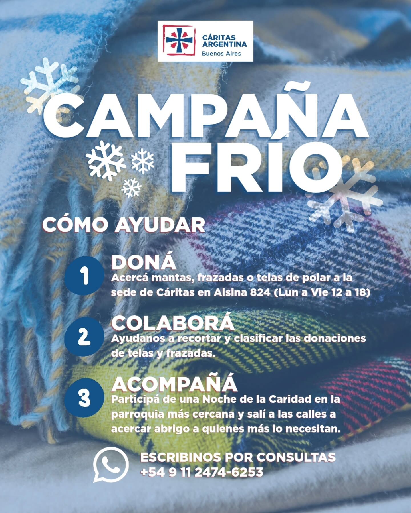 Caritas Argentina también se suma a la campaña de donaciones contra el frío