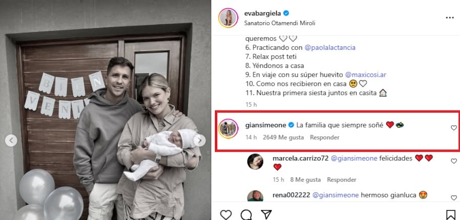 La reacción de Gianluca Simeone al posteo de su pareja