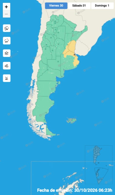 El mapa de alertas del SMN para este viernes