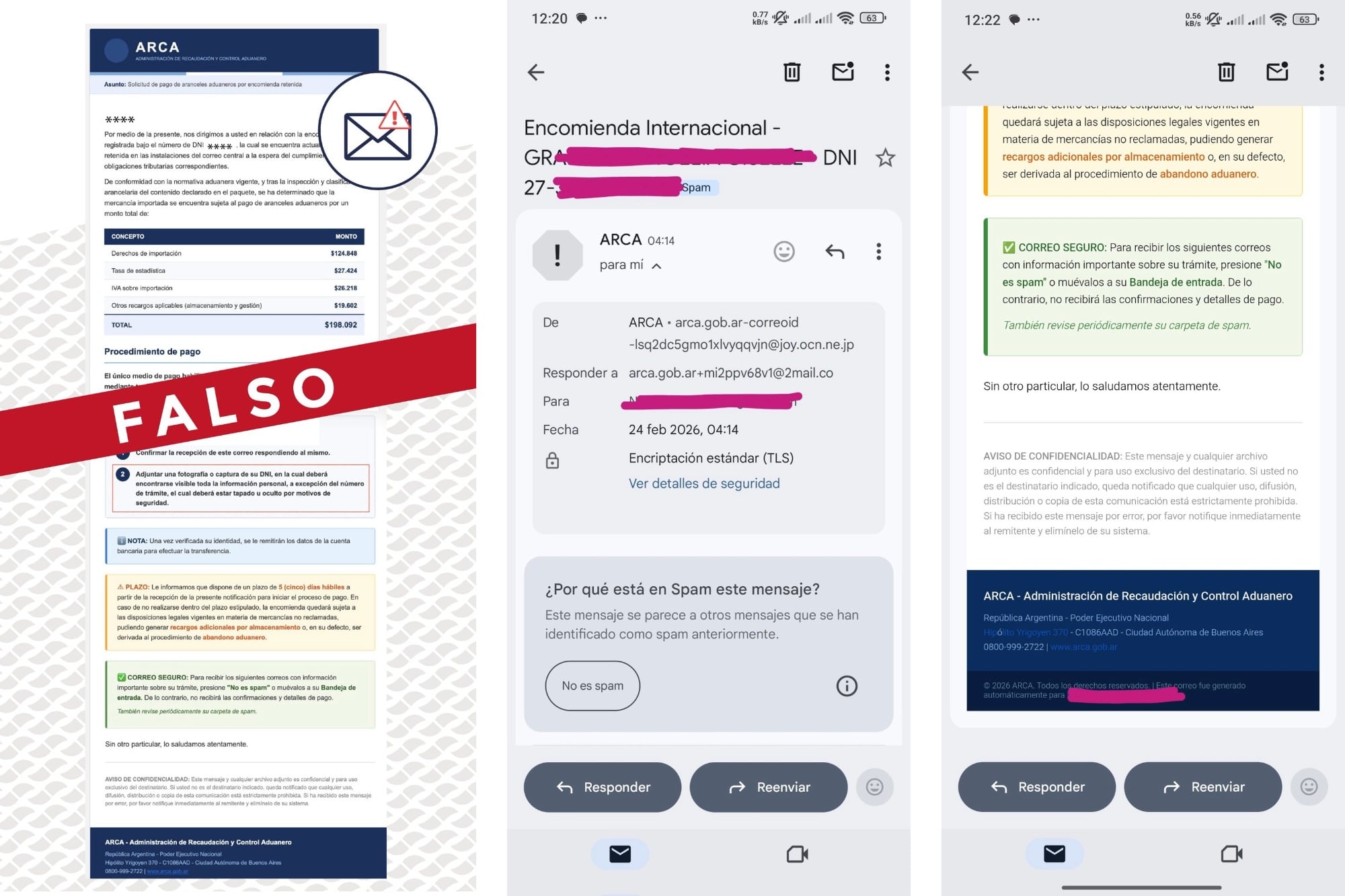 Alerta de estafa virtual: un mail falso de ARCA pide pagos por una supuesta compra en el exterior