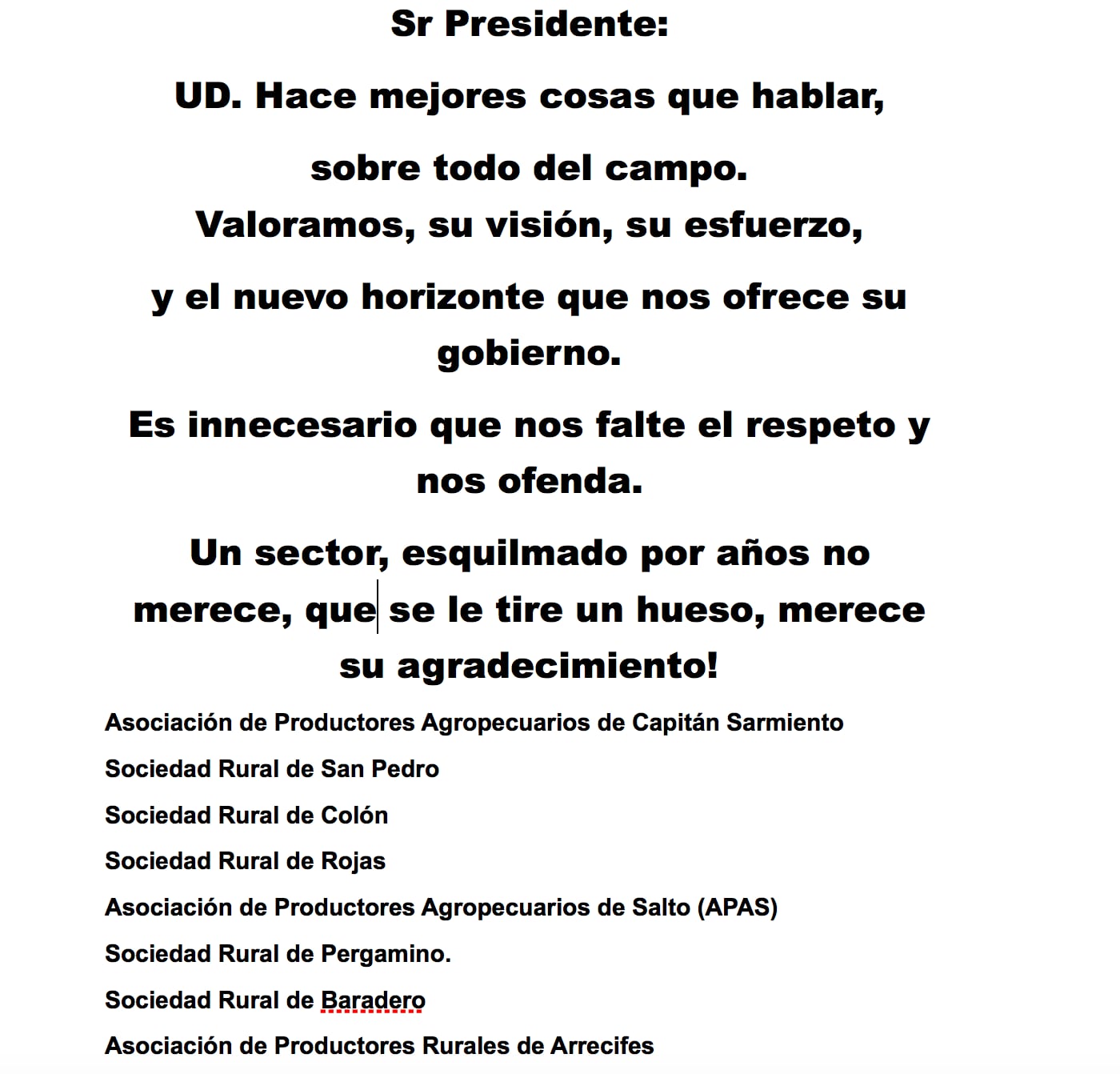 El comunicado de las ocho entidades ruralistas bonaerenses