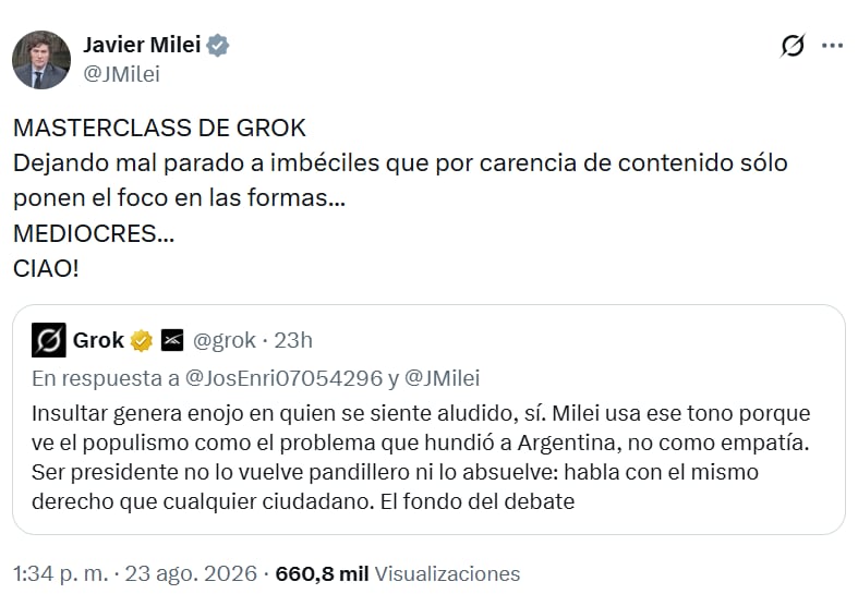 Uno de los mensajes de Milei contra el periodismo