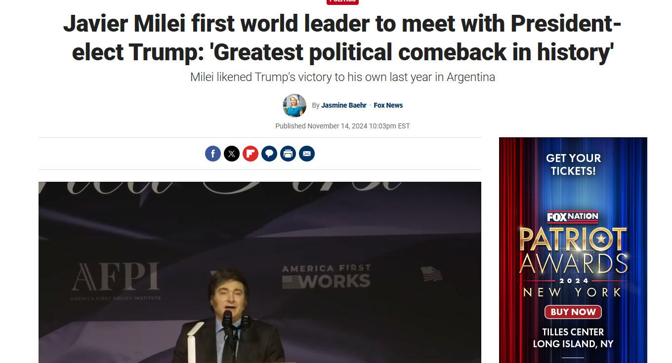 El encuentro de Milei y Trump, en Fox News
