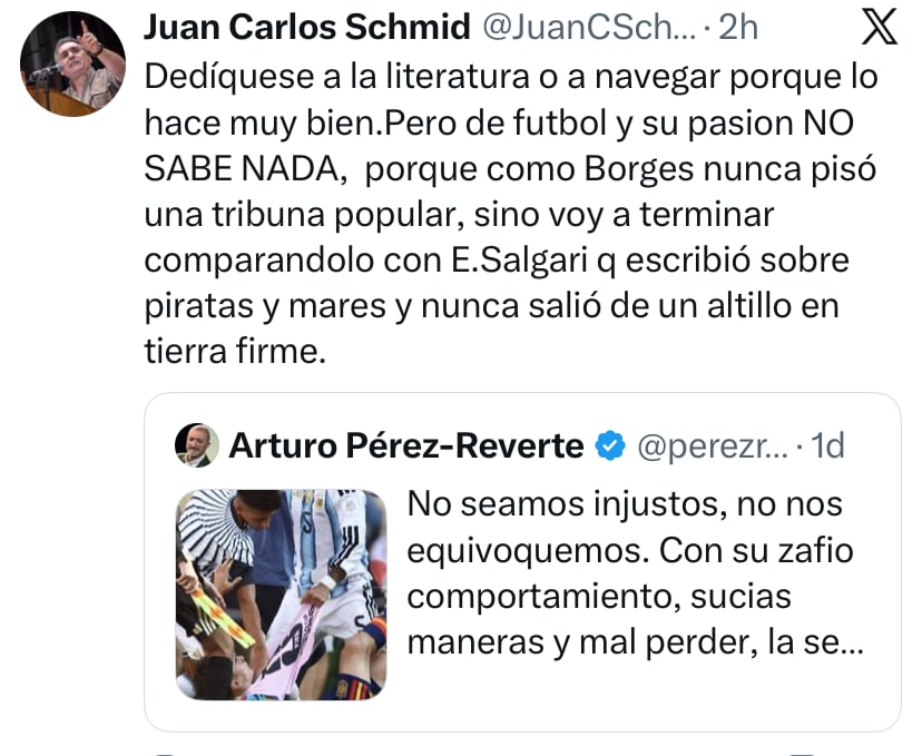El posteo de Juan Carlos Schmid