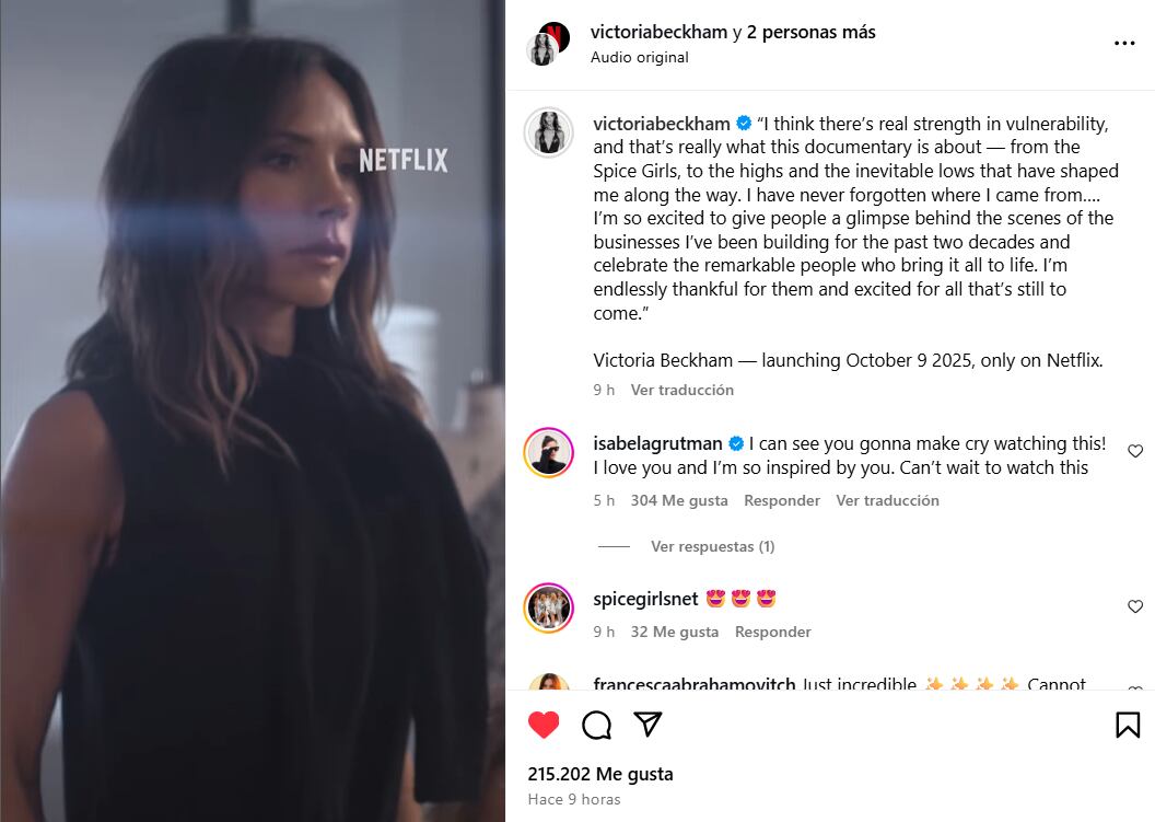 El posteo de Victoria Beckham en Instagram que ya acumula más de 200 mil
