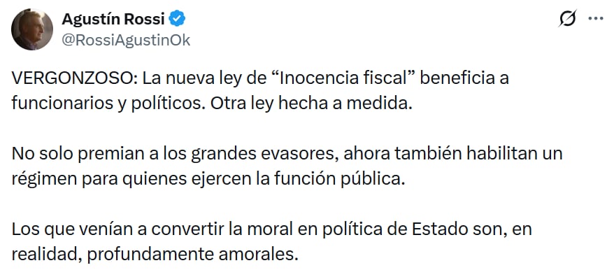 El diputado peronista Agustín Rossi dijo que el proyecto es